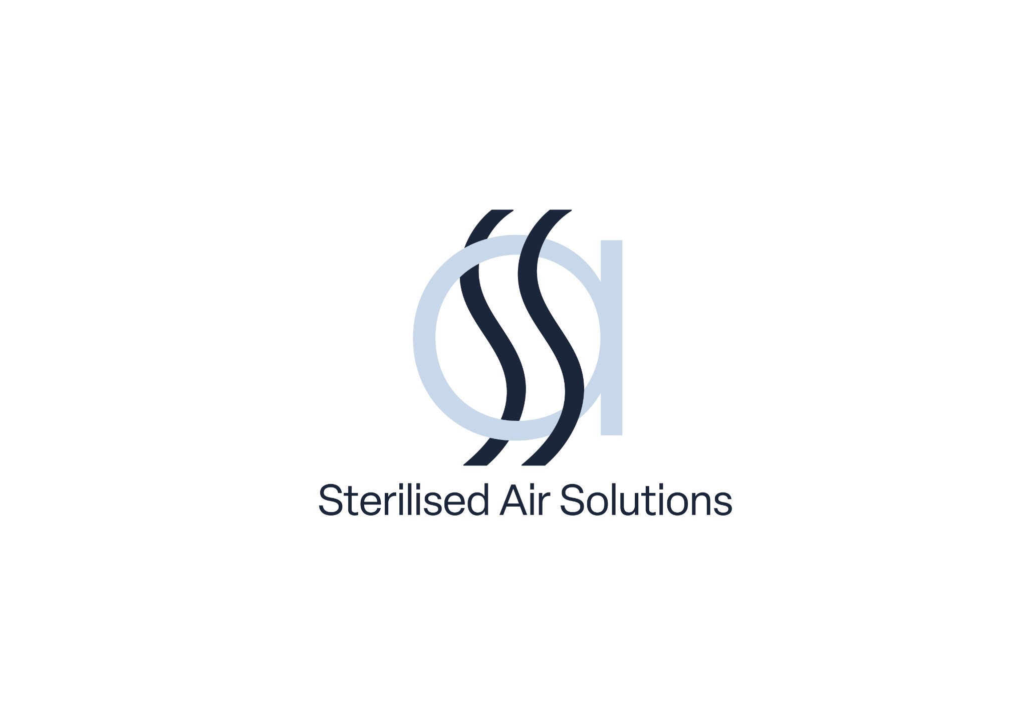 Sterilised Air Solutions logo concept in pale blue and dark navy, using curving abstract air forms