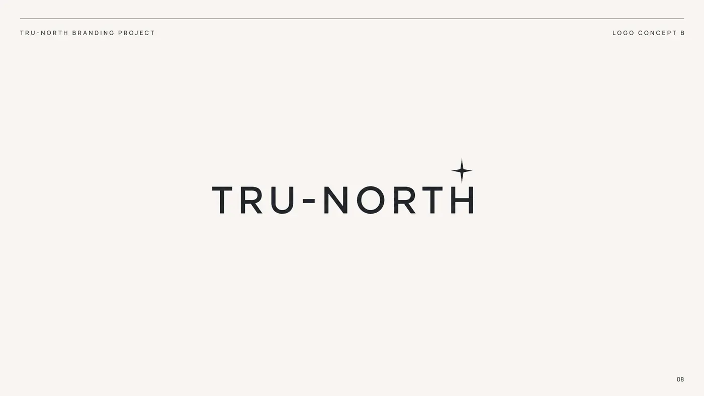 Minimal Tru-North wordmark with compass detail