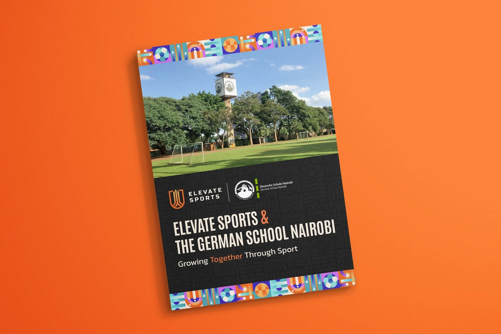 Elevate Sports brochure cover presented on an orange background